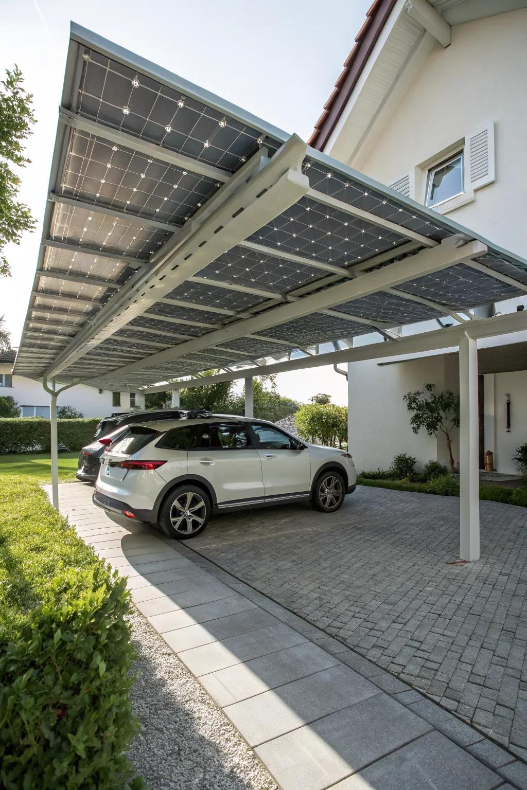 A solar panel canopy offering both shade and renewable energy.
