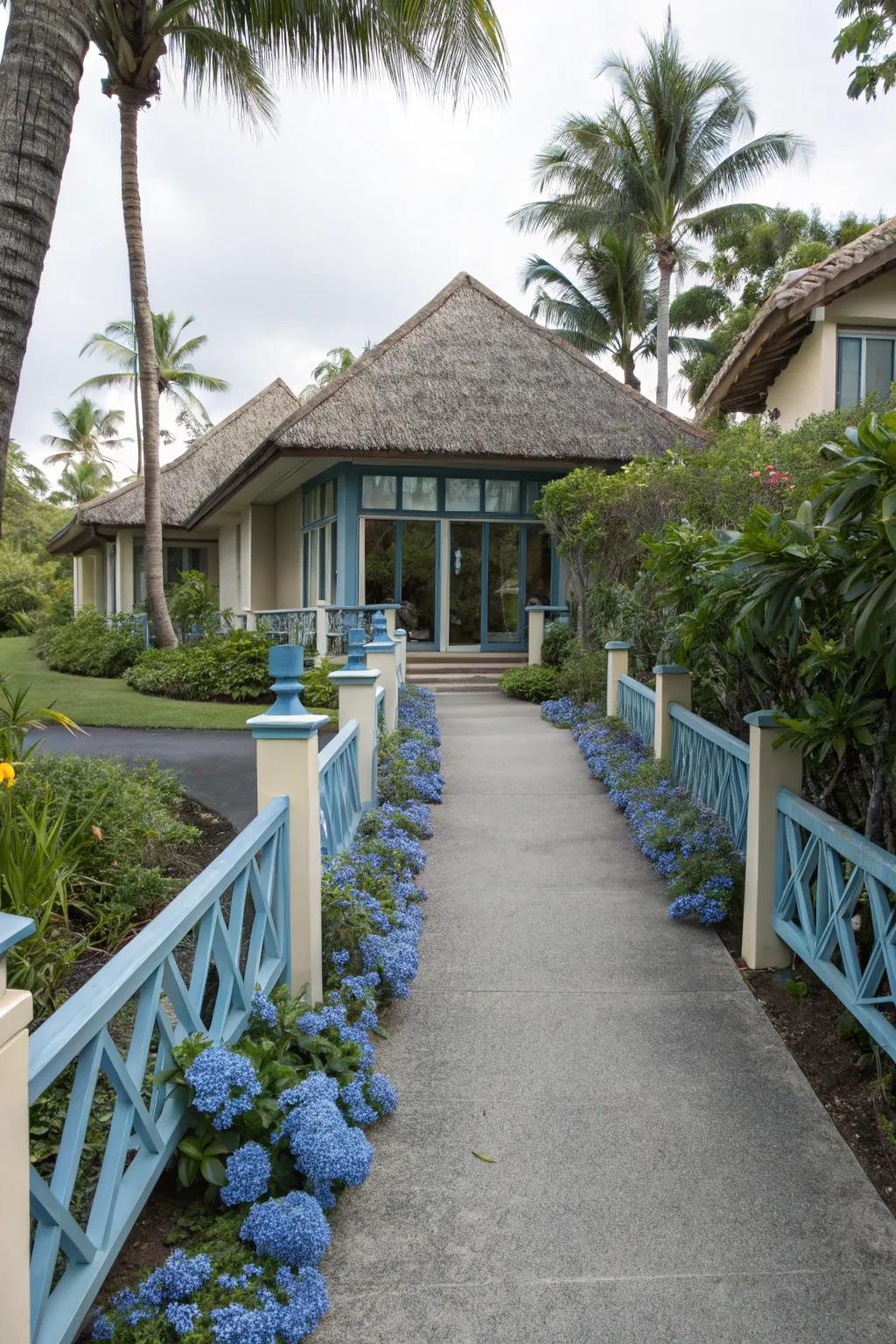 Blue accents add a refreshing tropical vibe.