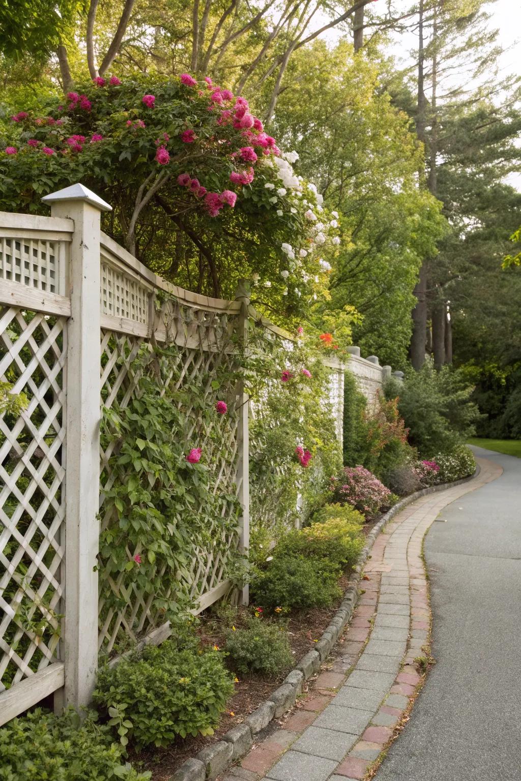 Lattice with vines creates a dynamic and changing visual.