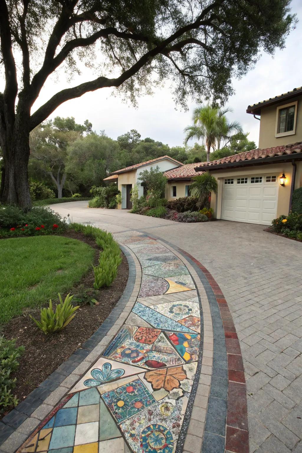 Express creativity with vibrant mosaic edging.