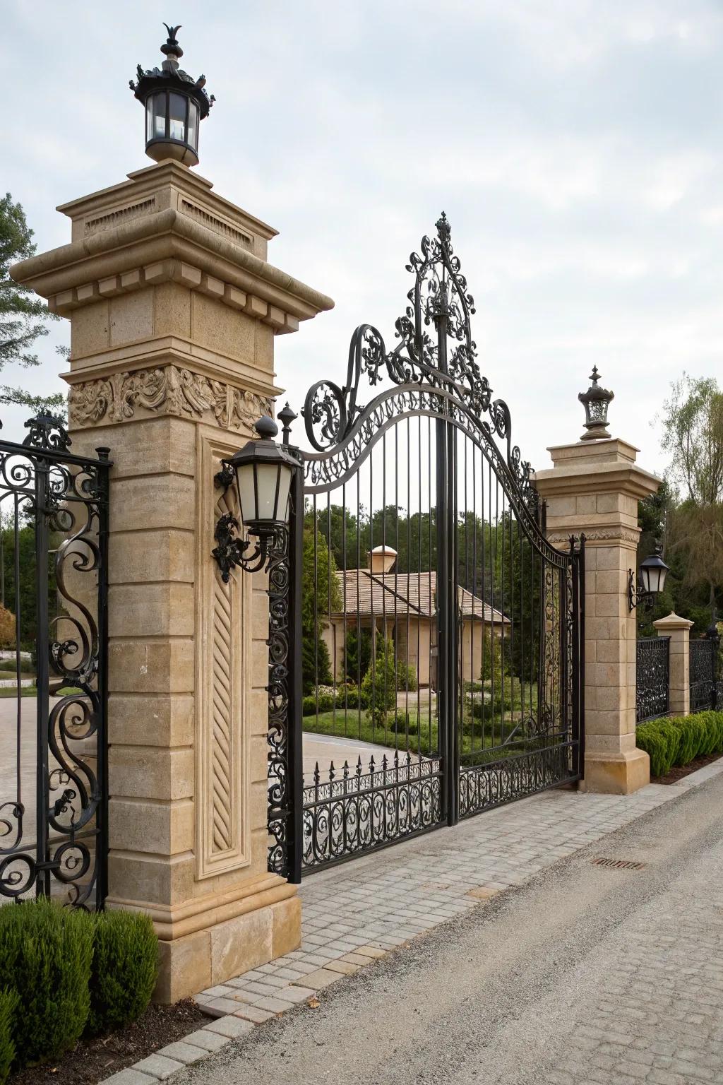 Wrought iron elements add a touch of elegance to any entrance.