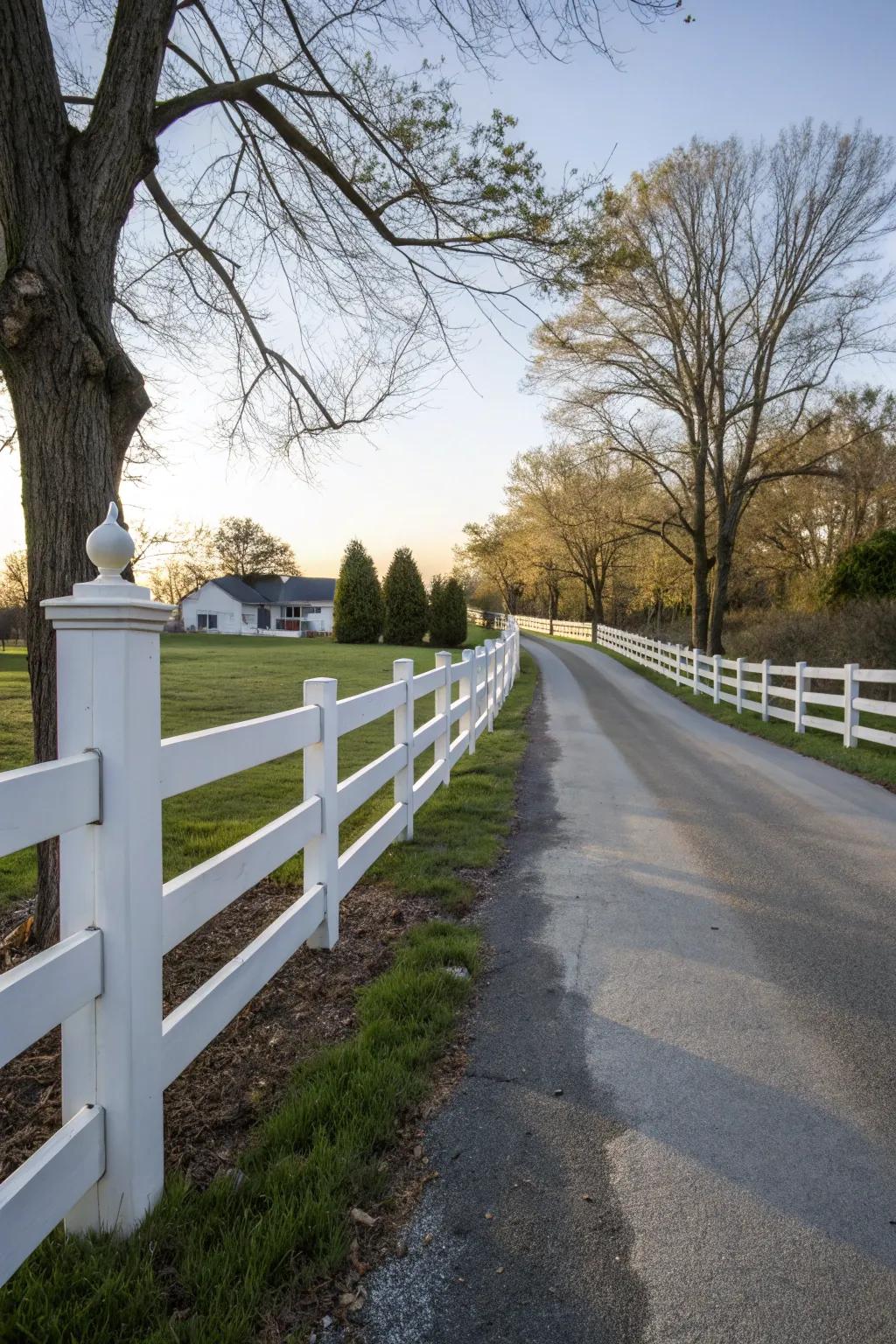 A white-painted fence provides a timeless, clean aesthetic.