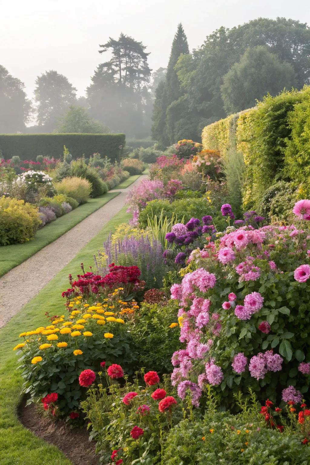 Flower beds and borders add color and structure.