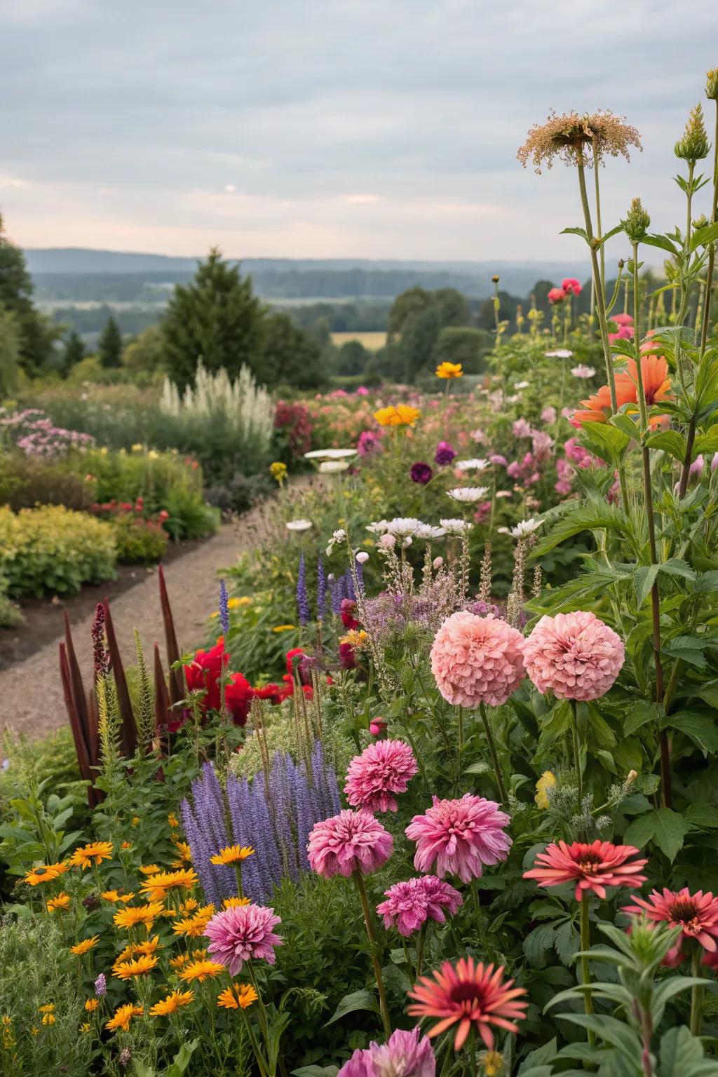 Seasonal plantings ensure year-round enchantment.