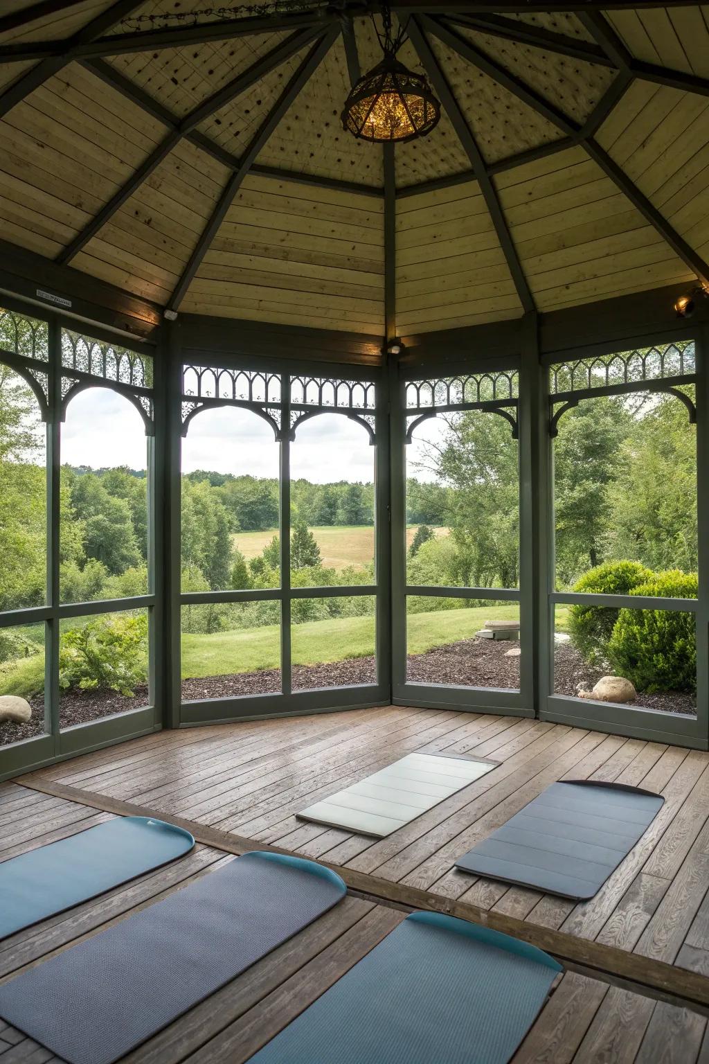 Find your zen in a gazebo designed for yoga and mindfulness.