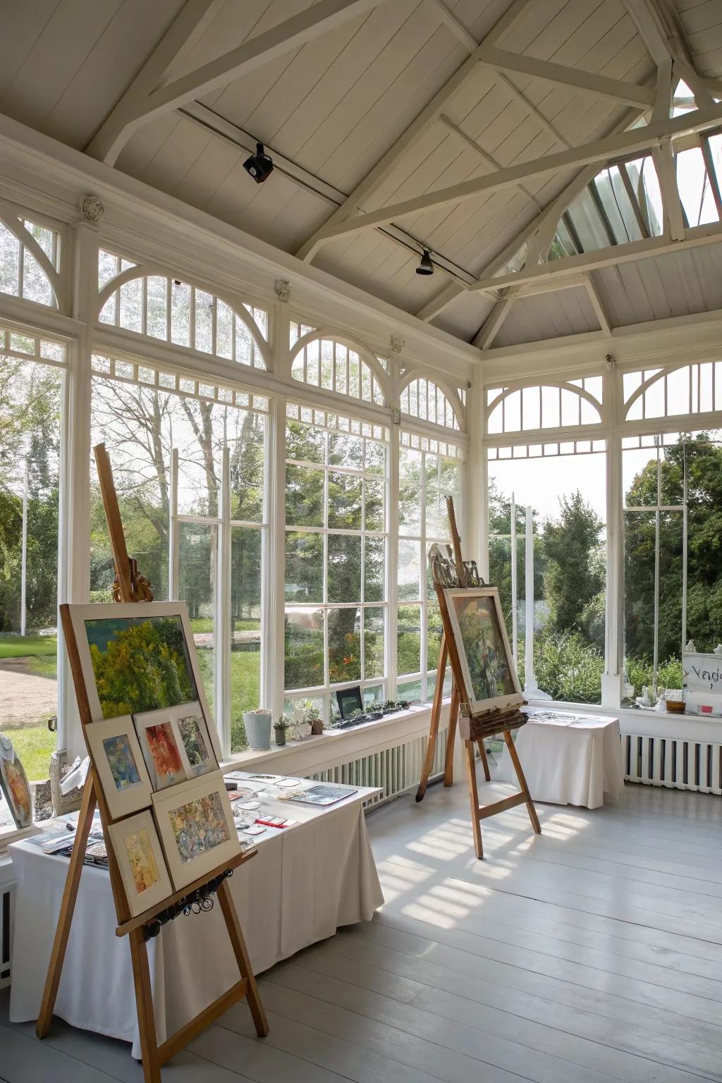 An artistic studio pavilion flooded with natural light.