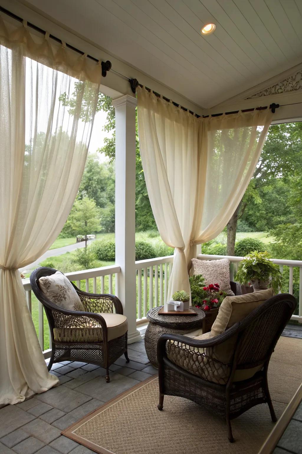 Curtains add softness and privacy.