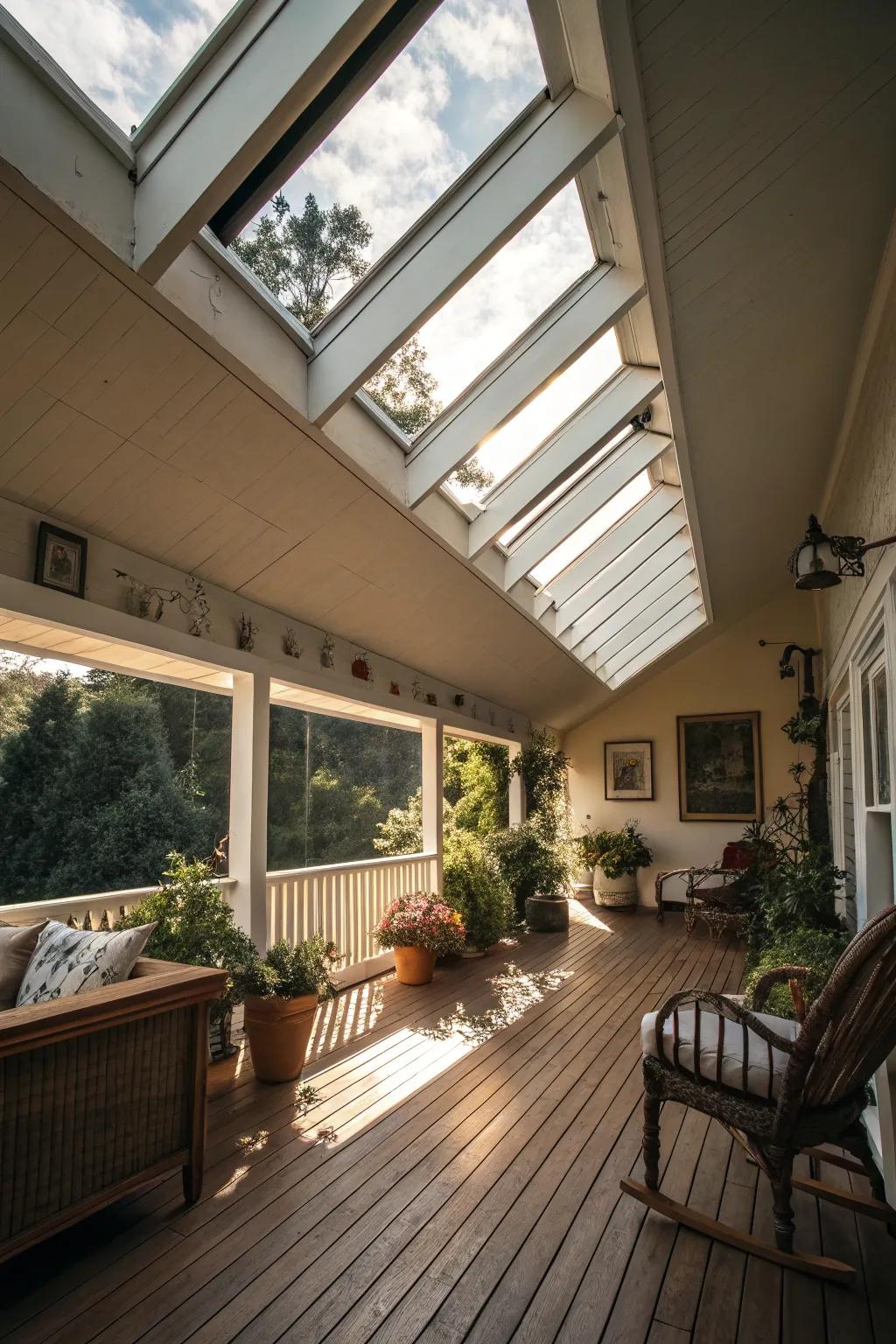 Skylights enhance natural light and open up the space.