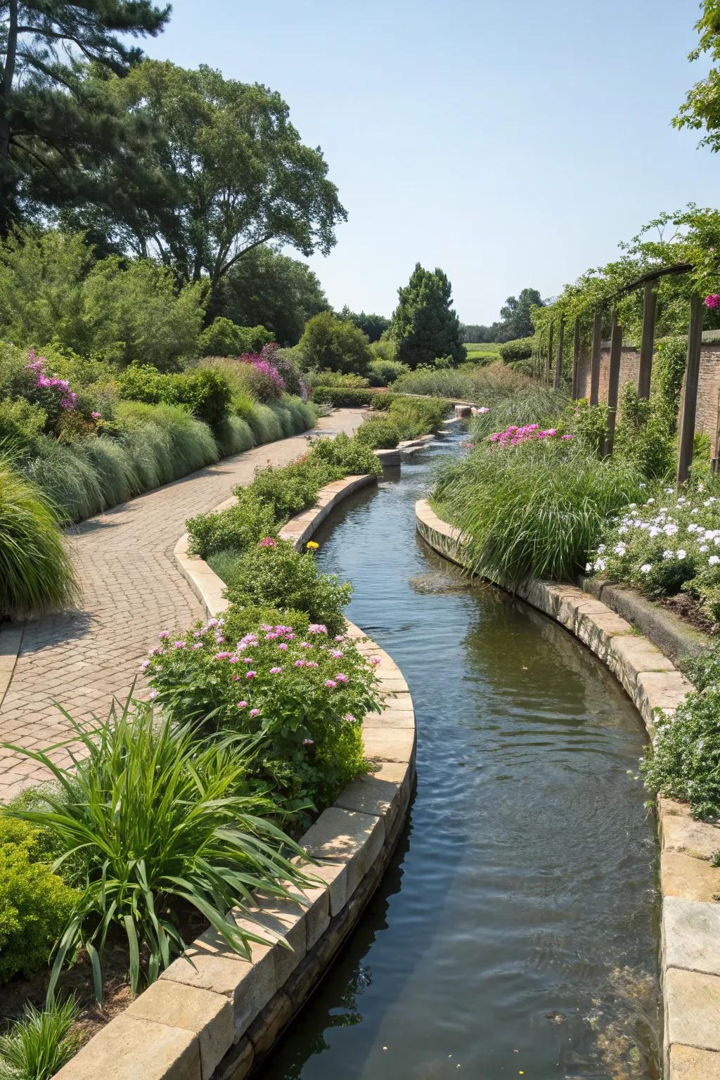 Check dams manage water flow in garden channels