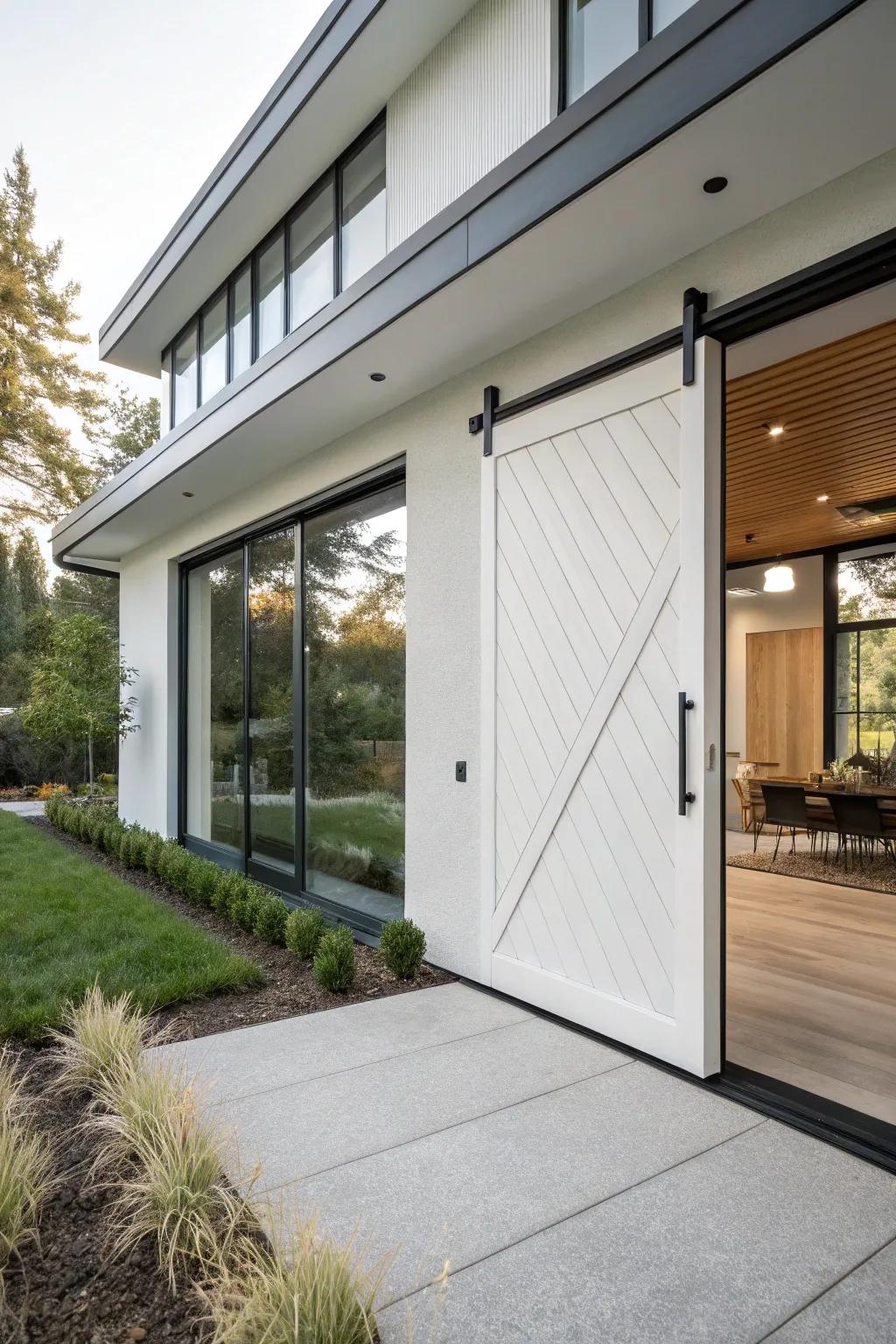 Minimalist barn door adding subtle elegance