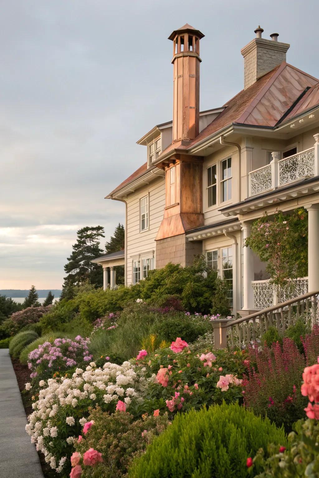 Copper chimneys offer an evolving patina and timeless elegance.