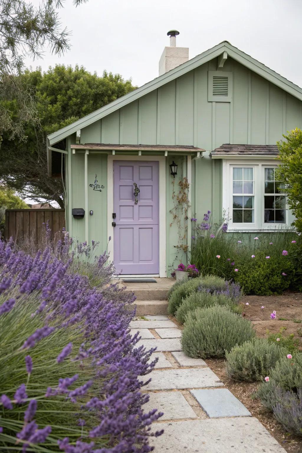 Soft lavender offers a calming, serene entrance.