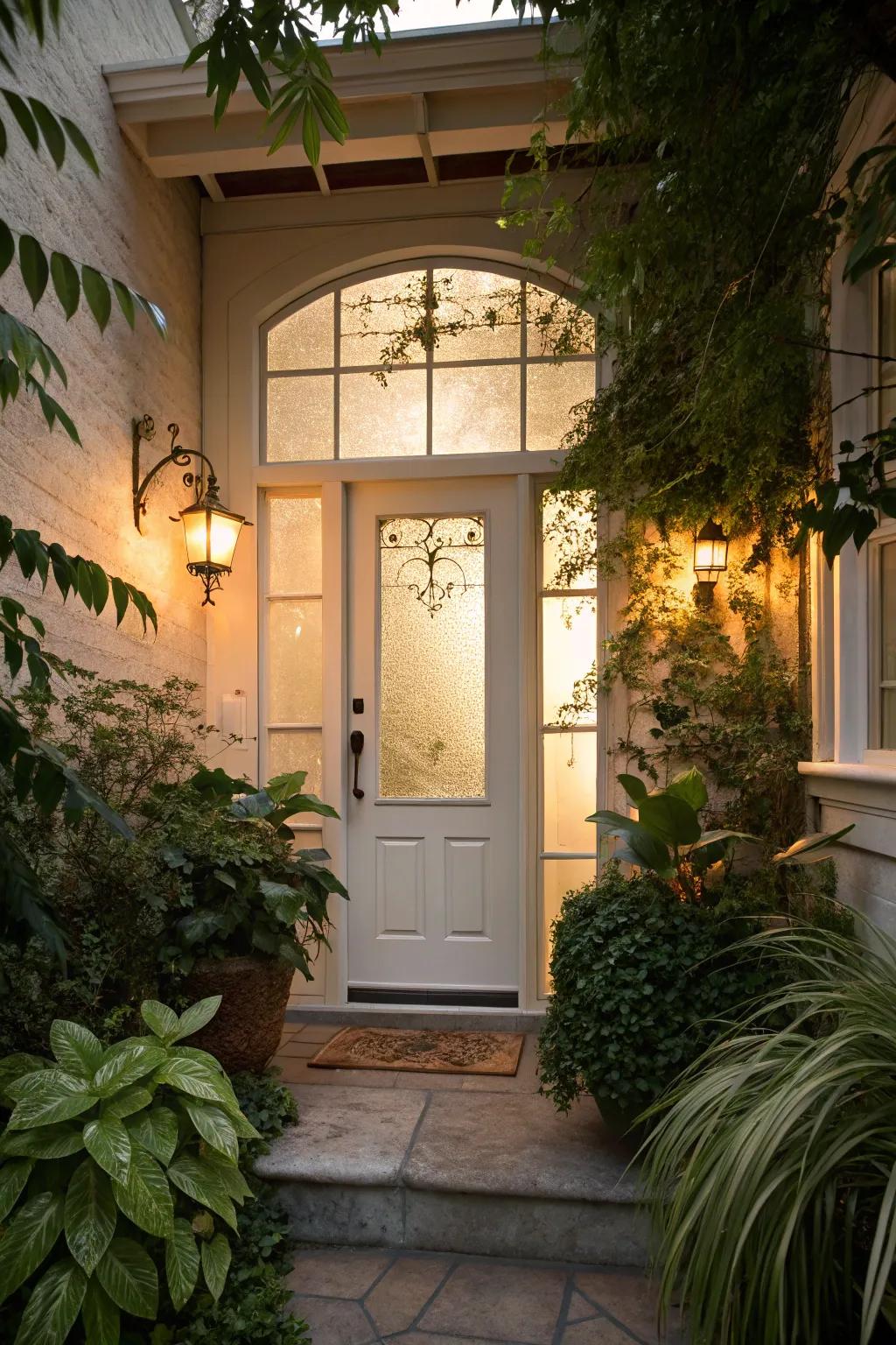A frosted glass transom window offering privacy and style.