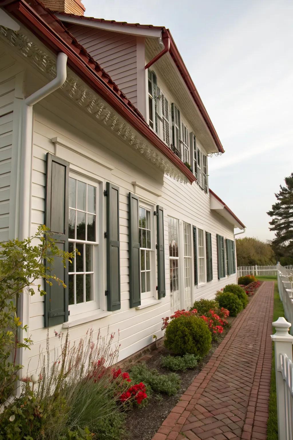 Decorative shutters enhance the classic appeal of this house.