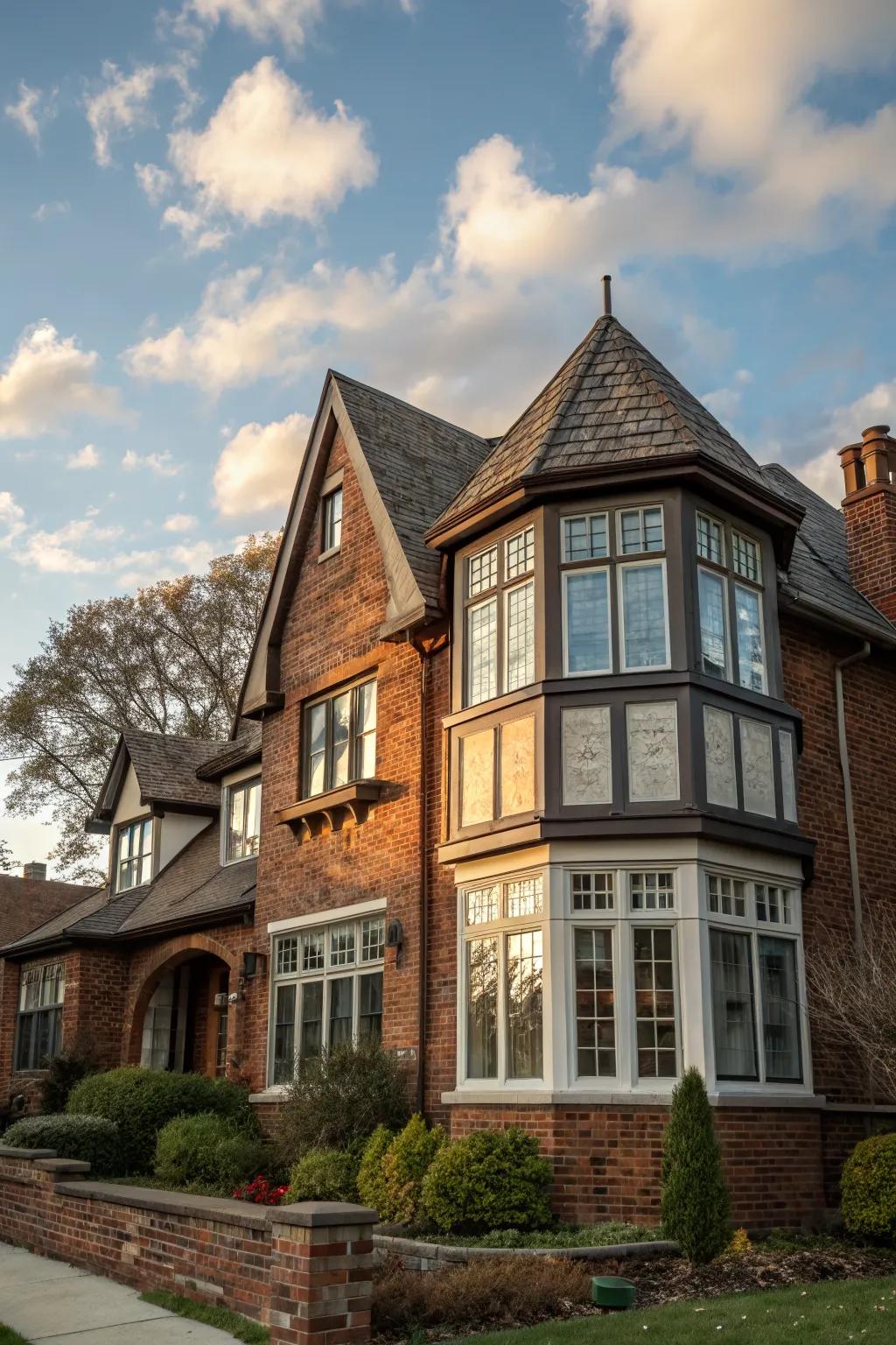 Bold trims accentuate bay windows beautifully.