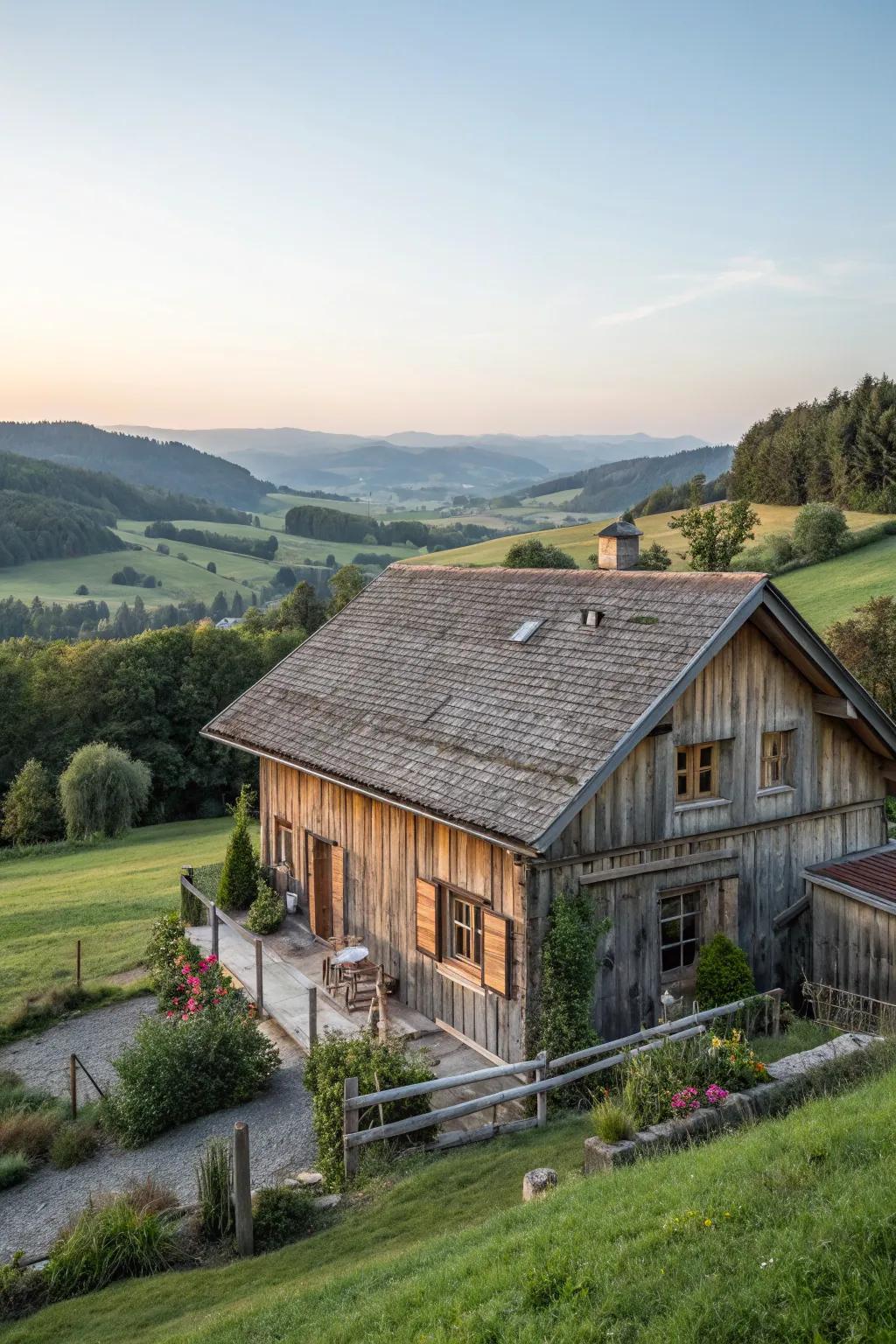 Rustic home with wide wood cladding