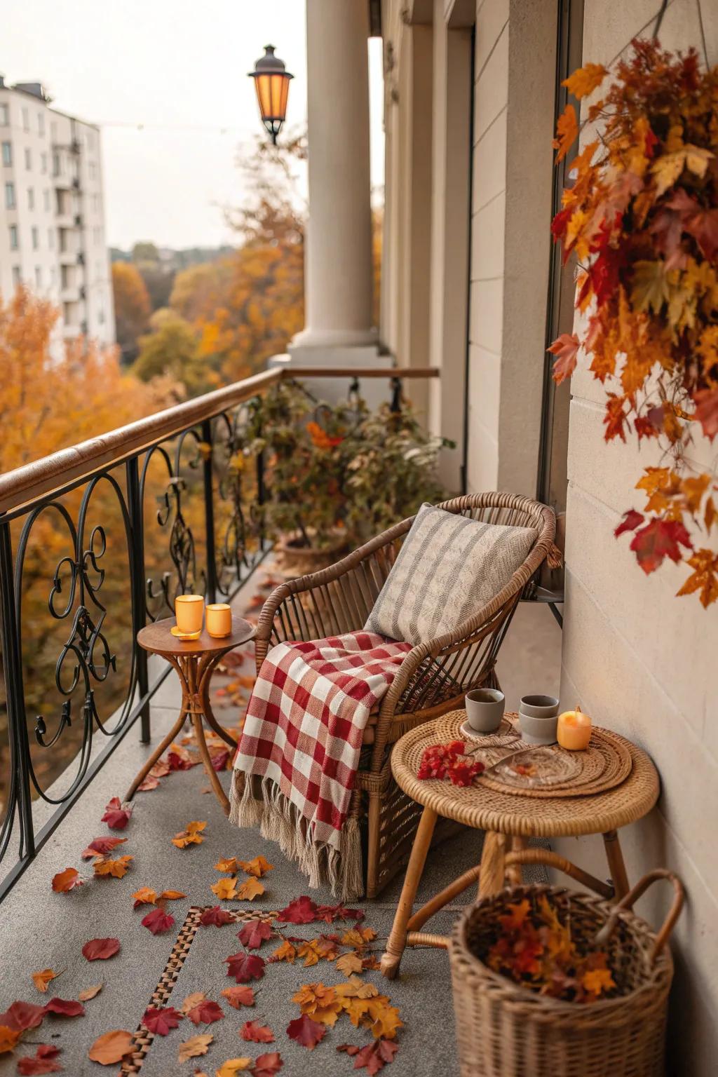 Add charm with vintage decor pieces and autumn foliage.
