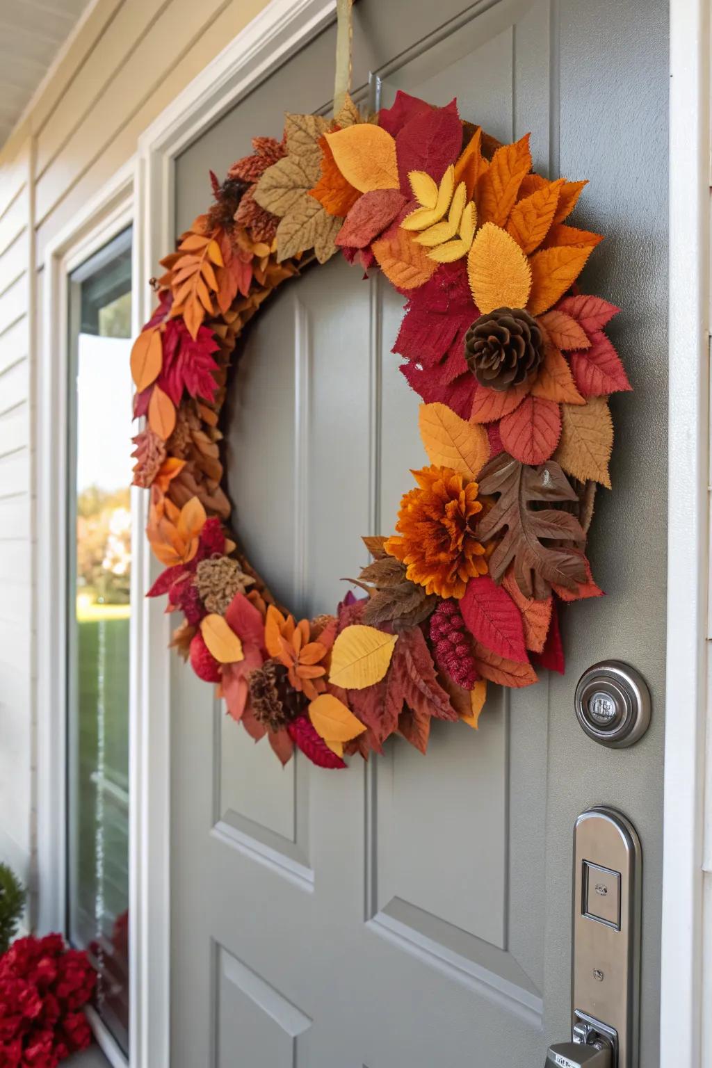 Add DIY charm with a fabric and felt wreath.