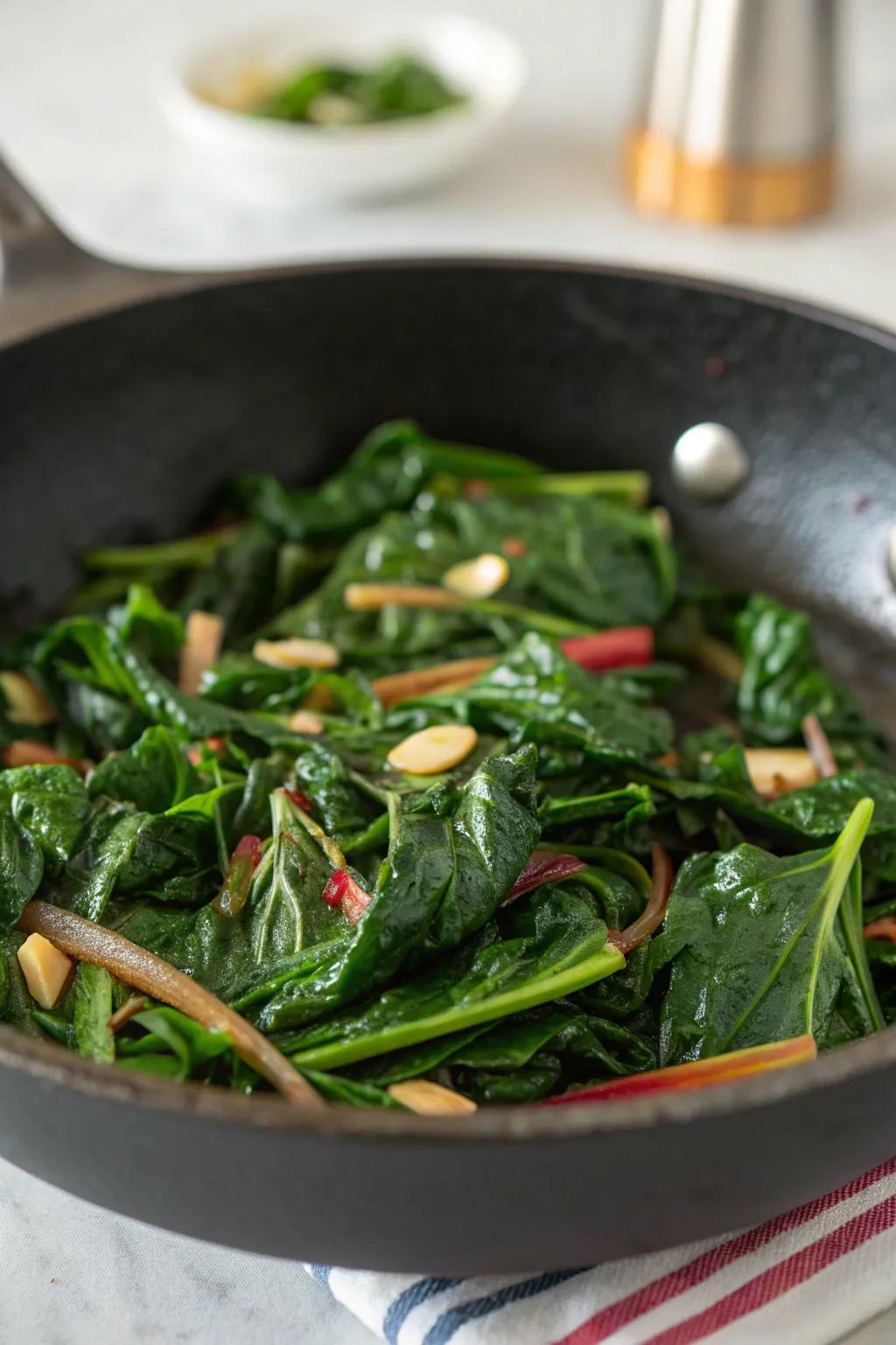 Sautéed Swiss chard with garlic, a simple and nutritious side dish.