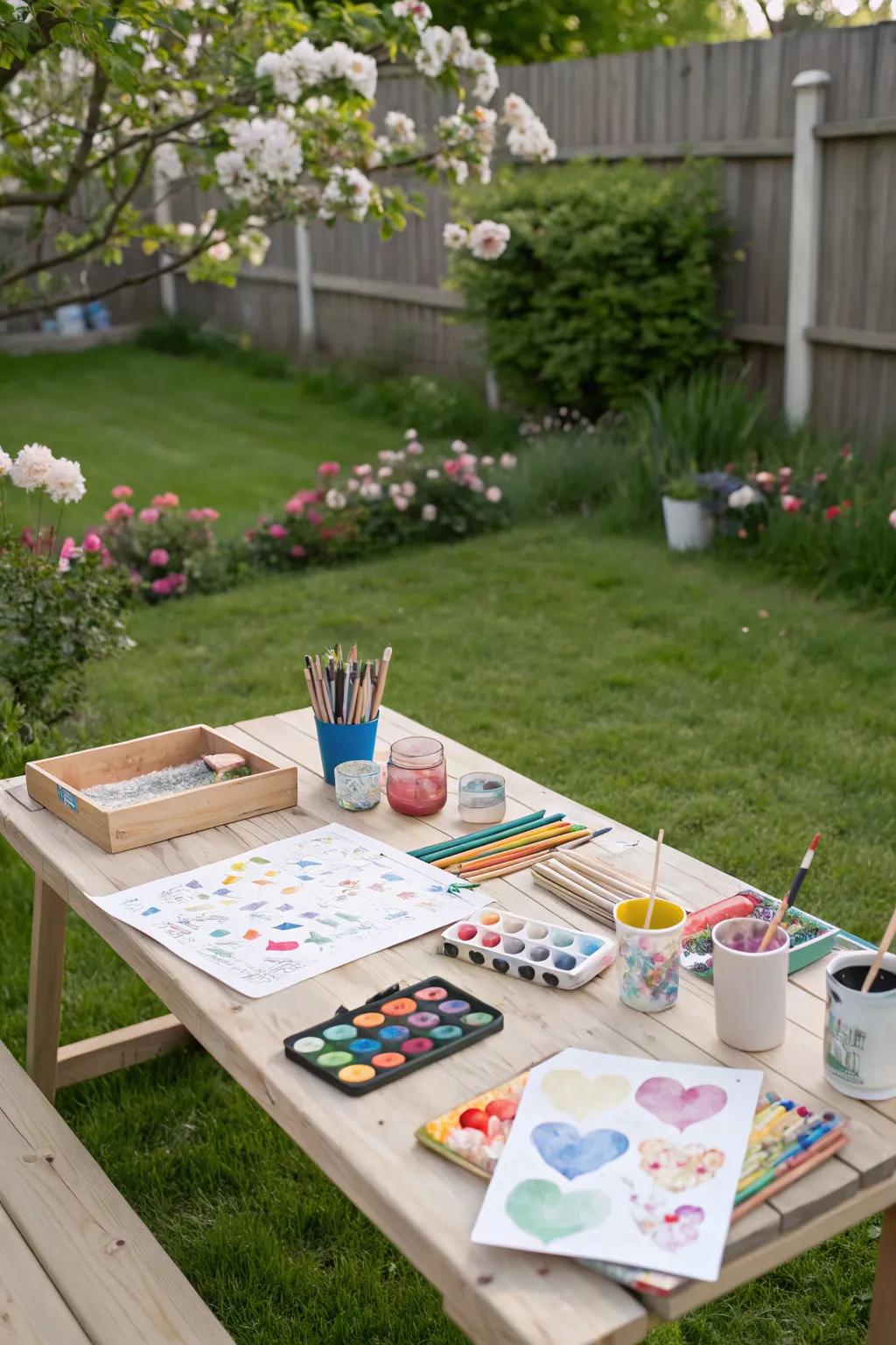 A creative corner for outdoor crafts.
