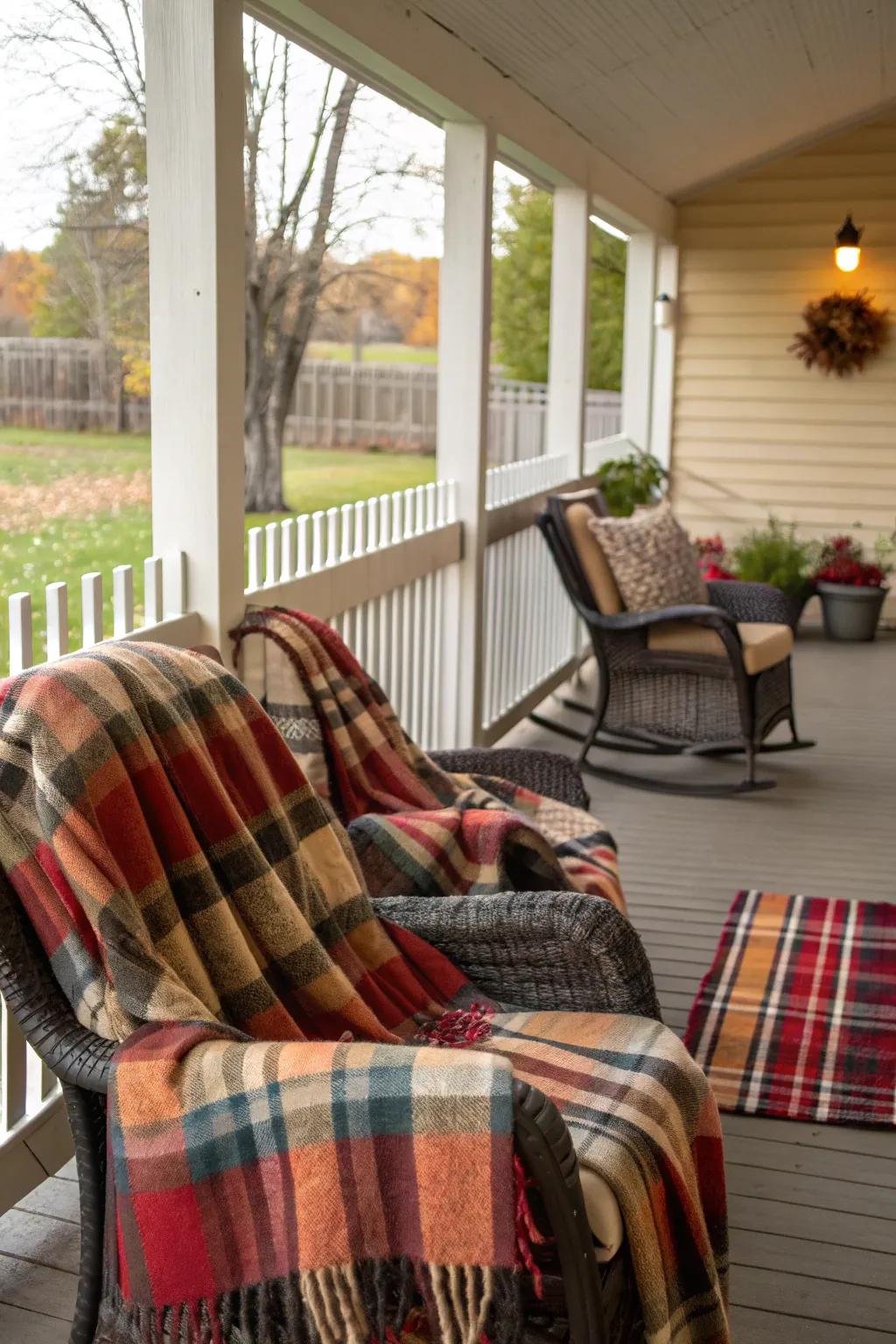 Plaid blankets bring a cozy, inviting feel.