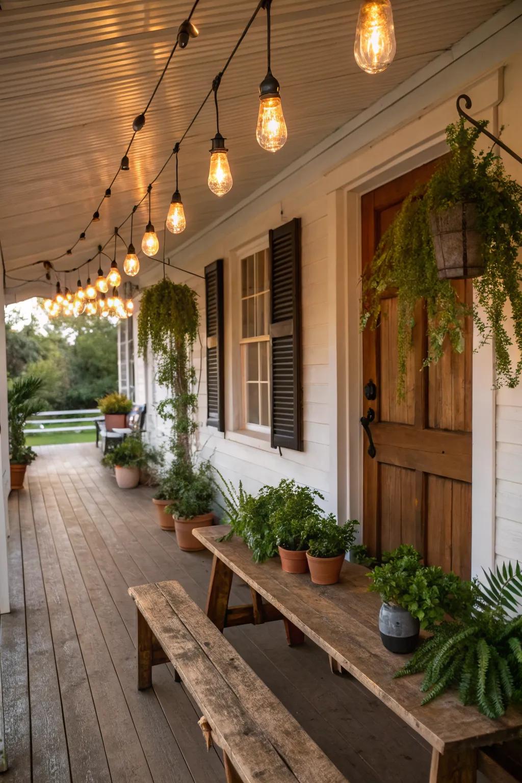 Vintage Edison bulbs bring a nostalgic touch to your porch lighting.