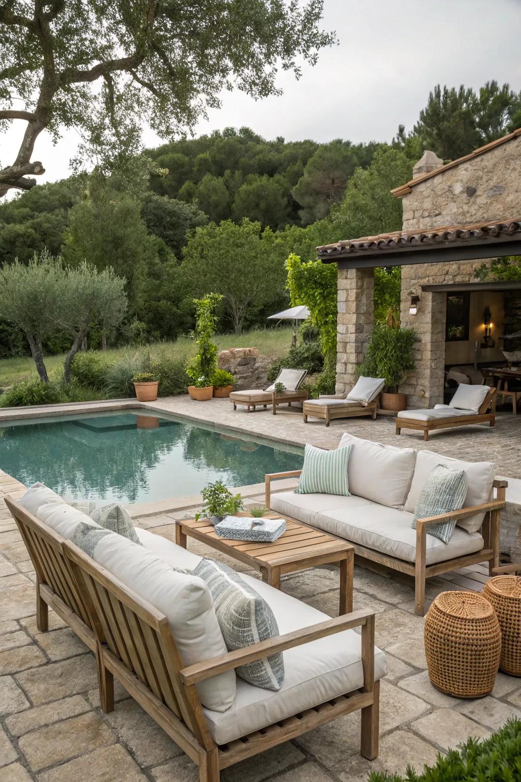 Durable furnishings ensure lasting comfort by the pool.