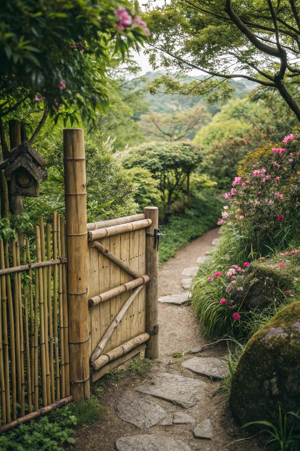 Bamboo latches provide a sustainable and exotic touch to gates.
