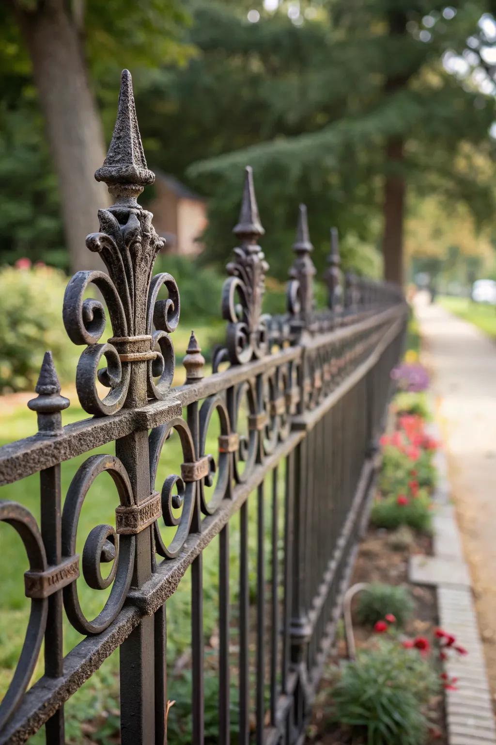 Wrought iron adds timeless elegance and security.