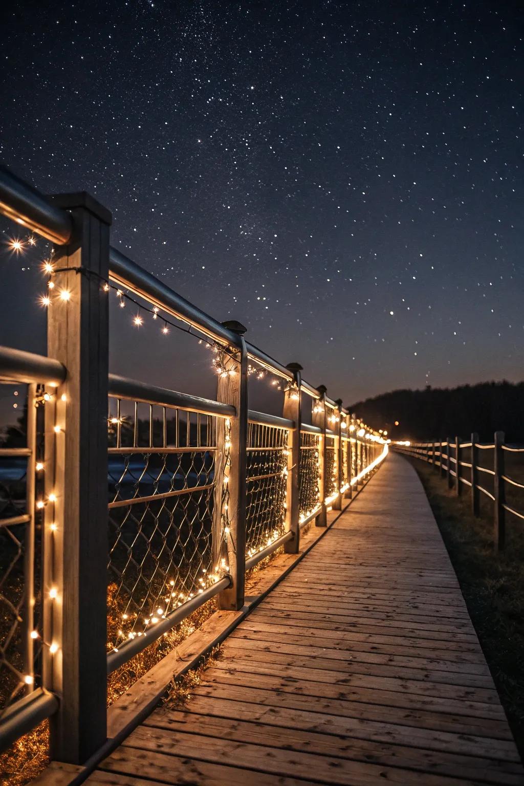 Illuminated railings transform your garden for evening enjoyment.