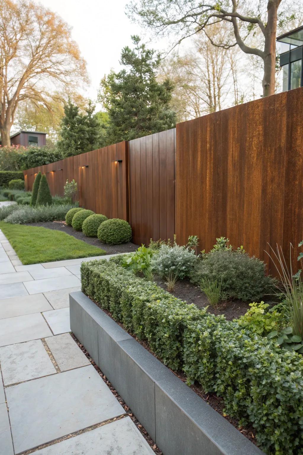 Corten steel fences make a bold and artistic statement.
