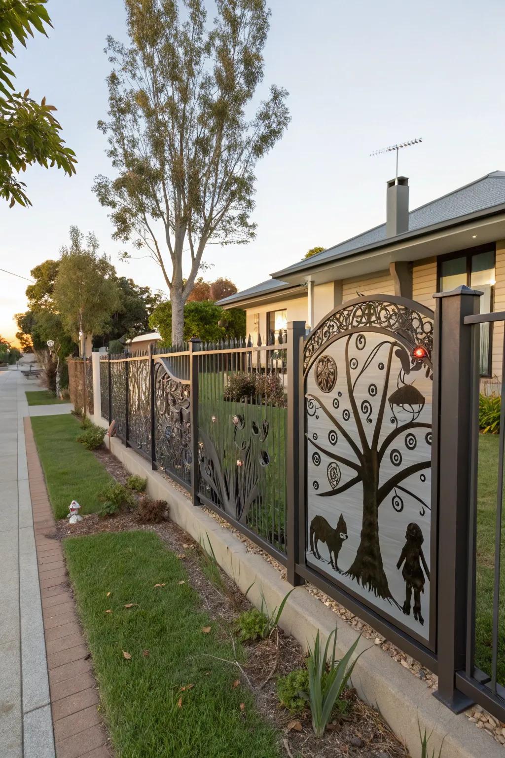 Artistic metal shapes turn your fence into a statement piece.
