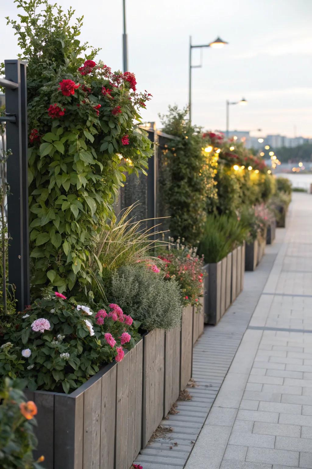 Tall planters offer a green and stylish fencing solution.