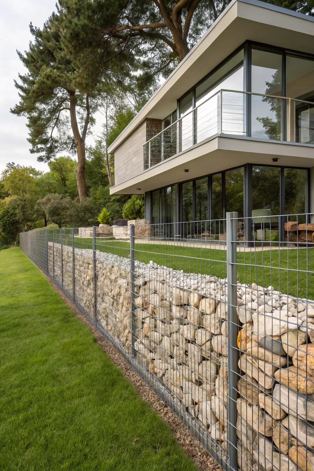 Gabion walls offer a unique blend of strength and style.