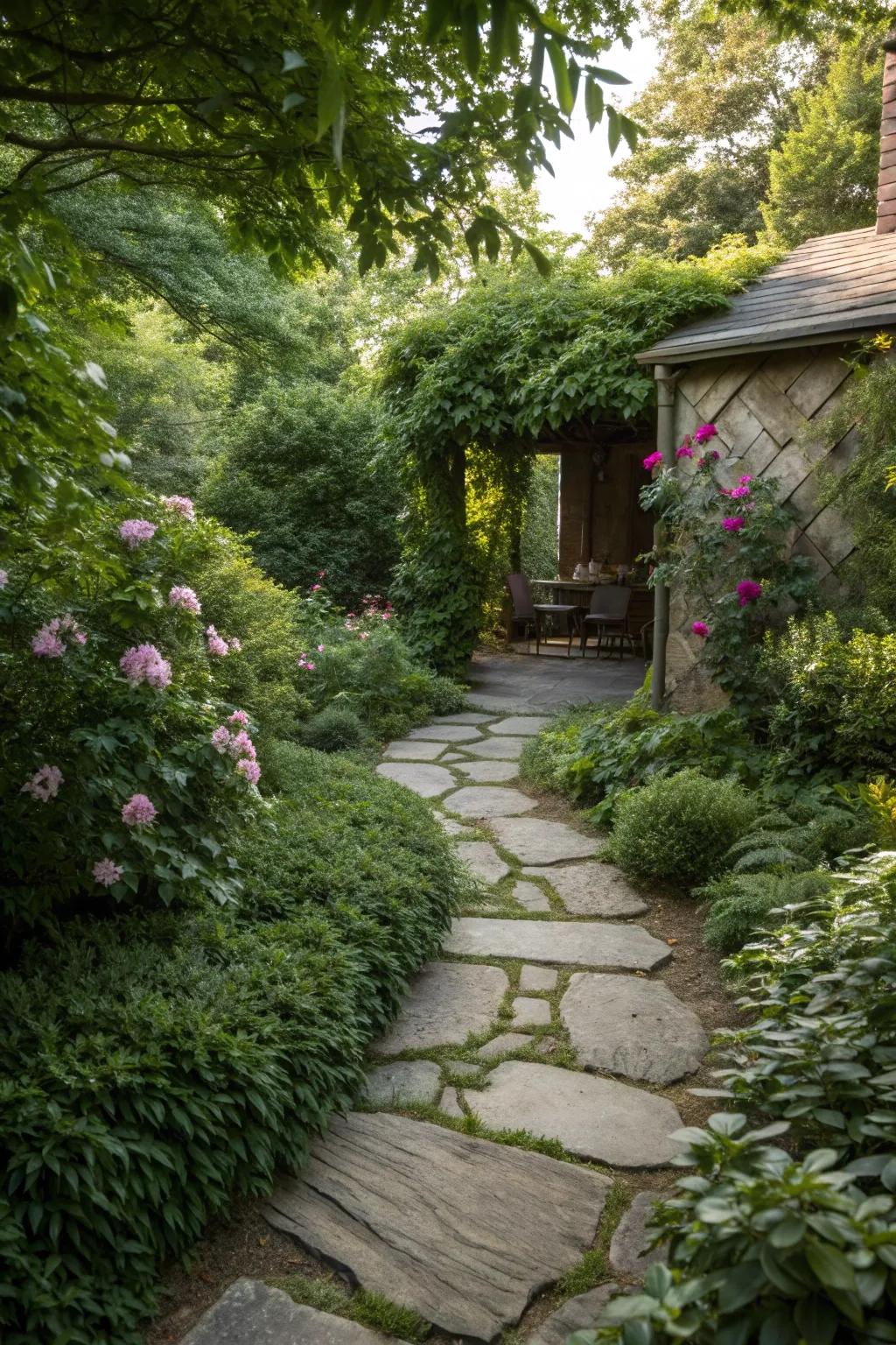 A hidden path adds mystery and charm.