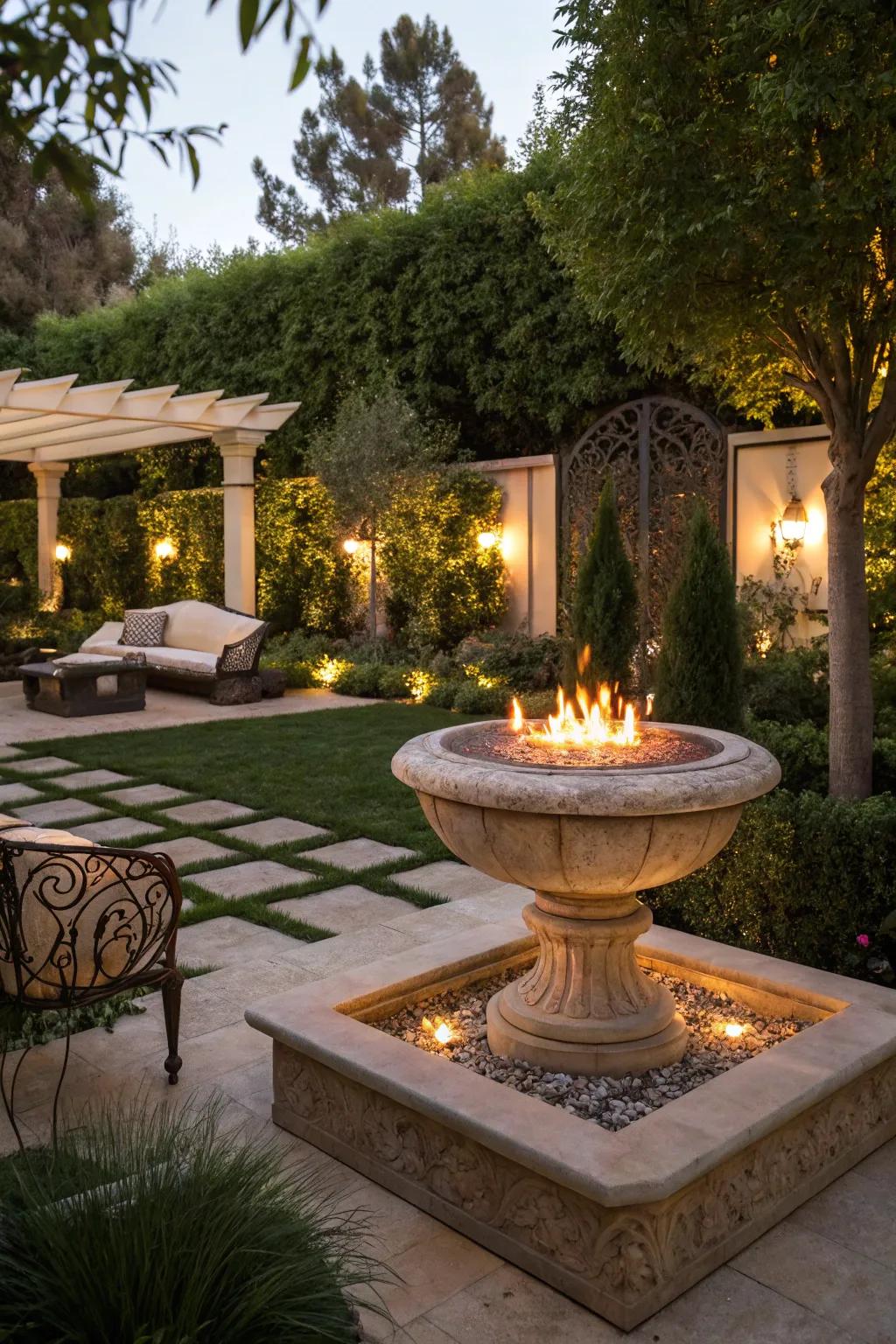 Create a dramatic focal point with a fire and water fusion.