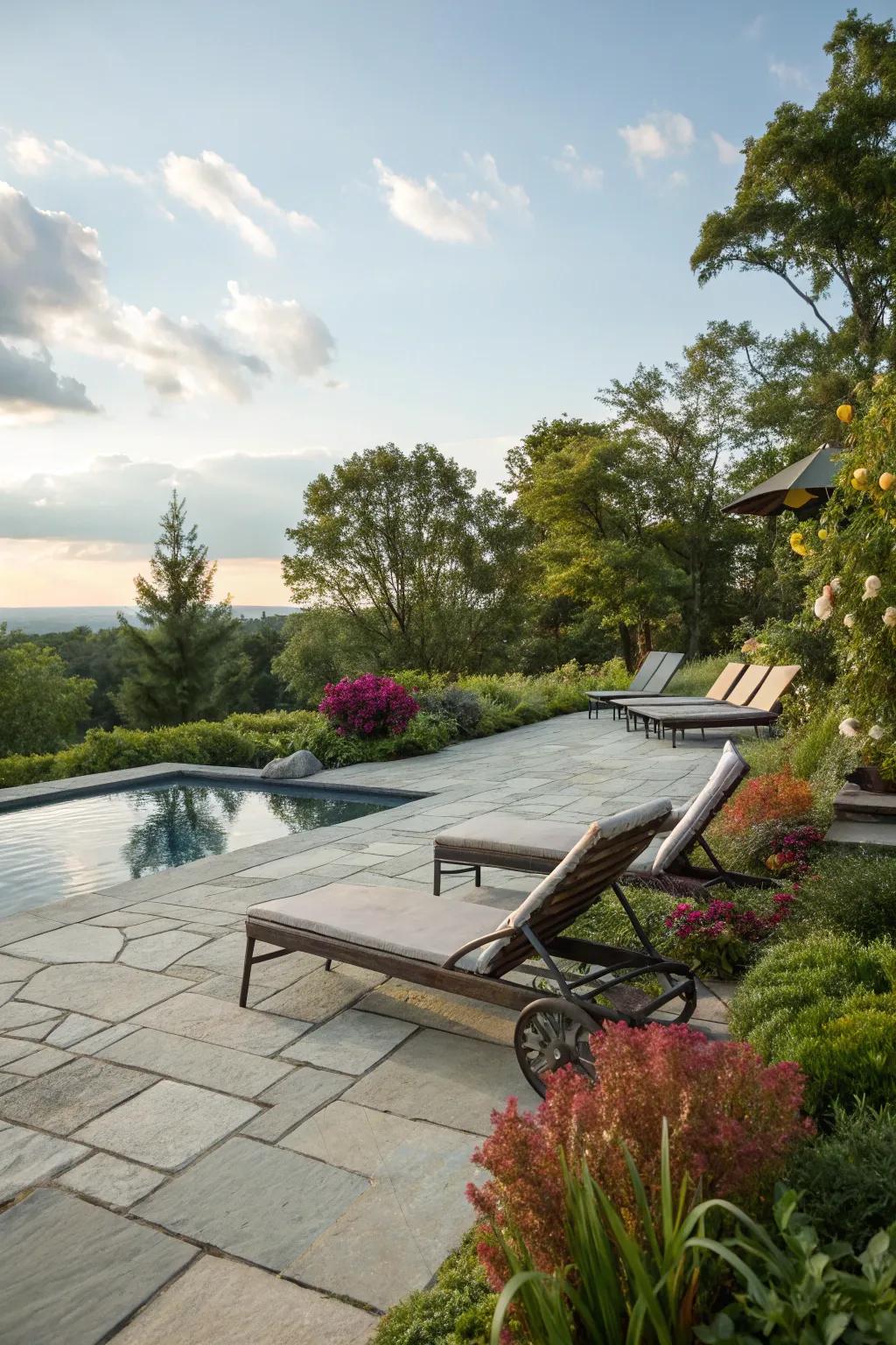 A flagstone pool deck combines safety with natural elegance.