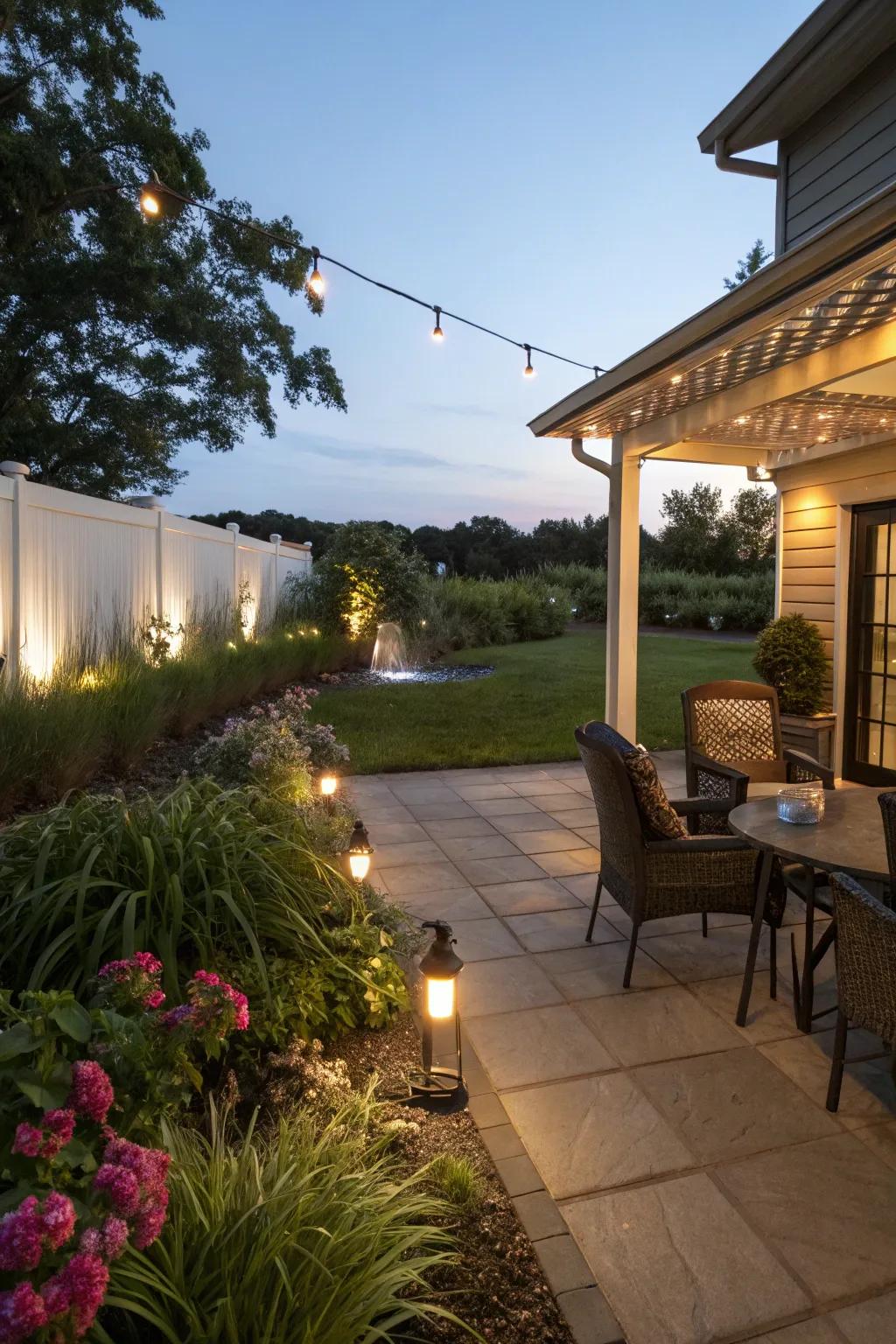 A modern patio equipped with smart technology for convenience.