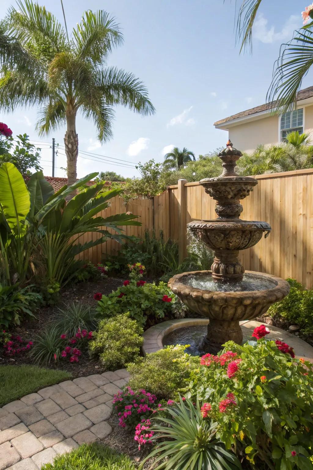 A water feature adds tranquility and charm to any garden.