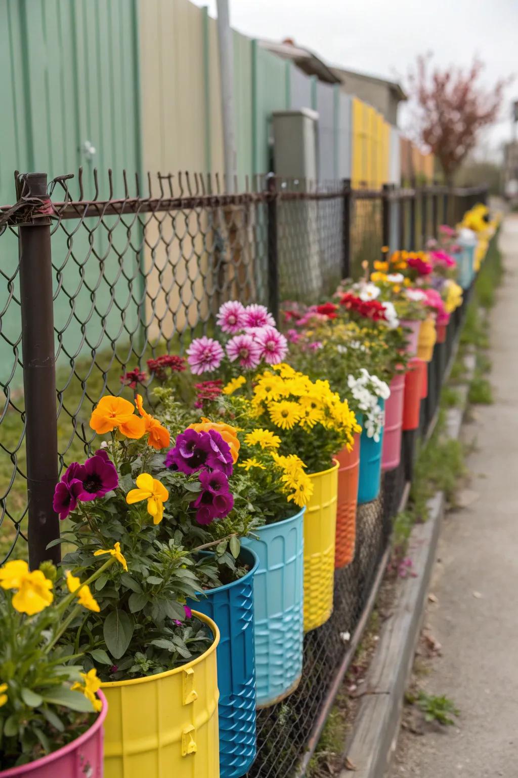 Containers offer a flexible way to add color to your fence line.