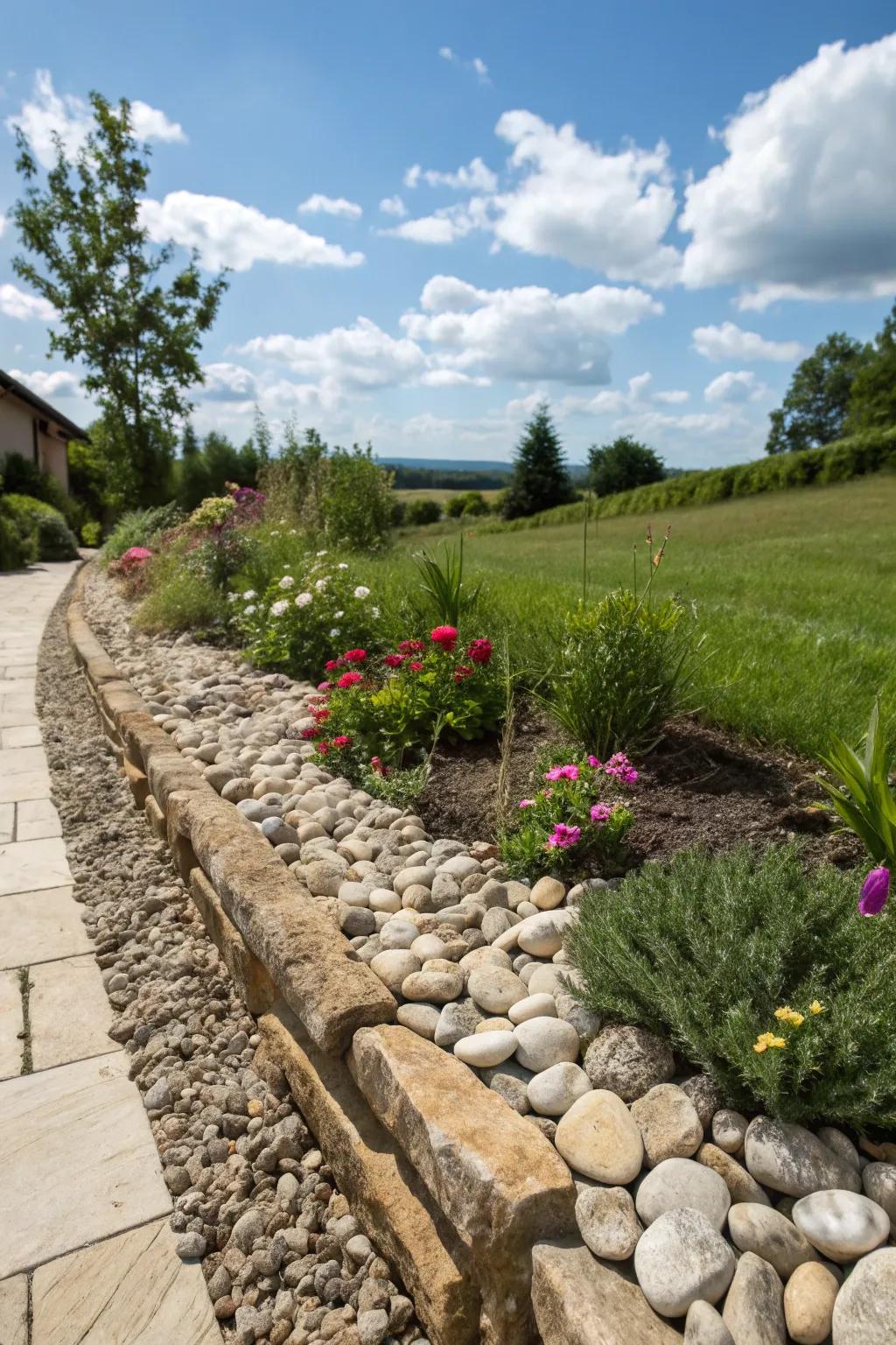 Casual stone scatter for a relaxed, natural garden feel.