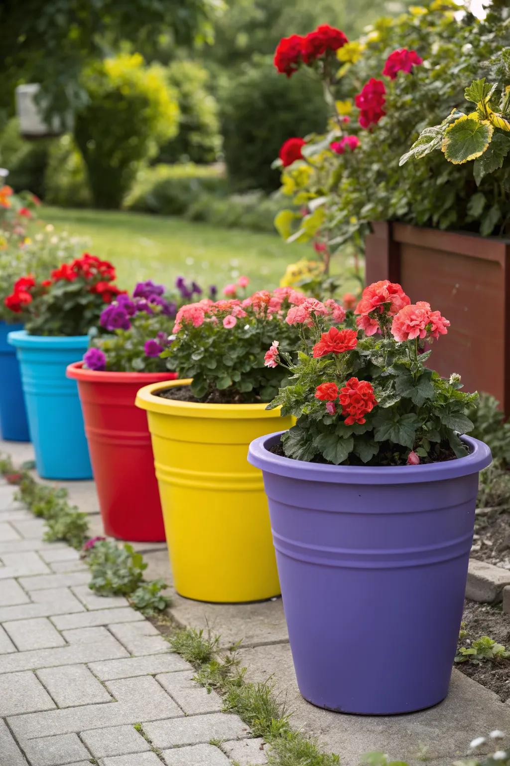 Brighten up spaces with colorful pot groupings.