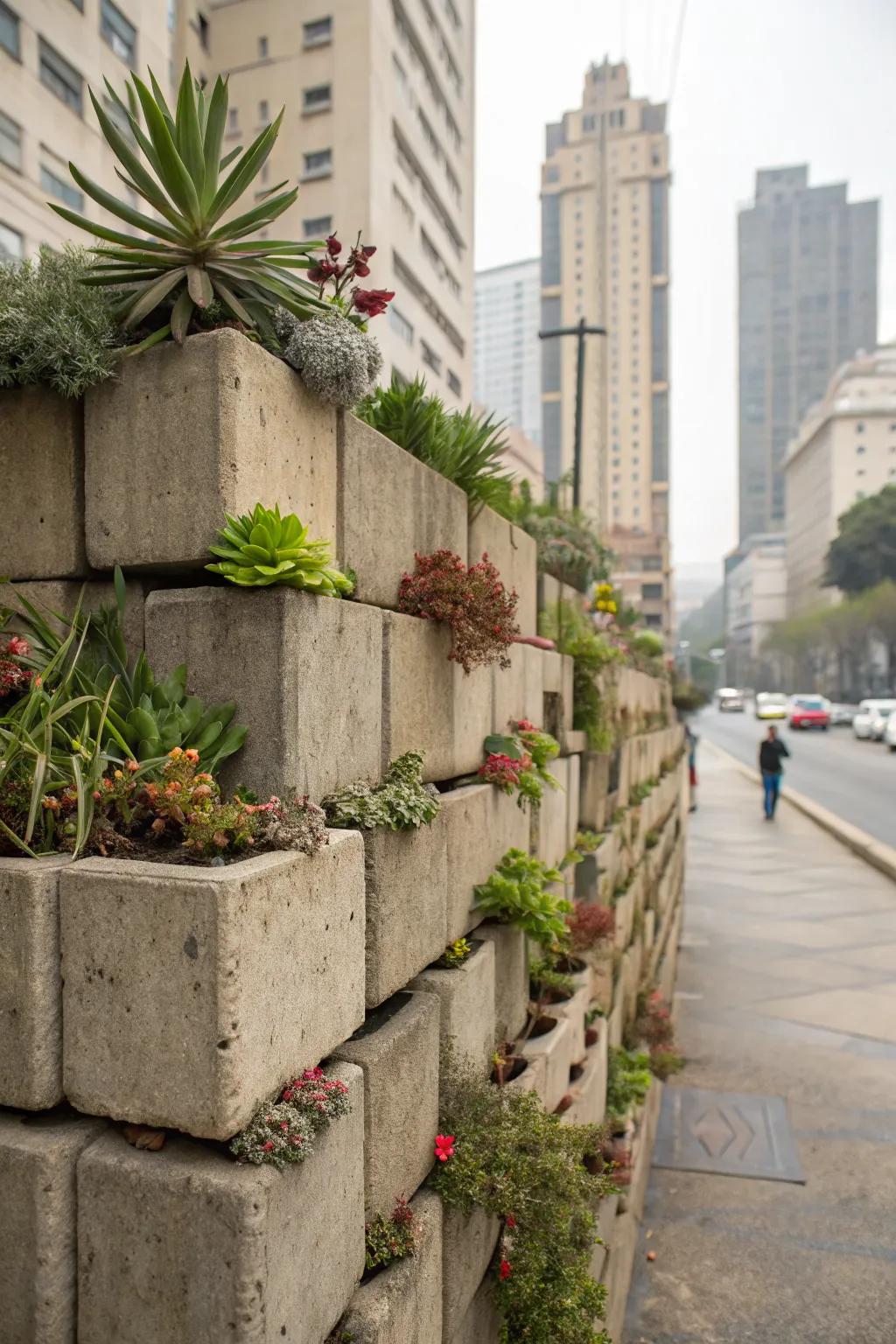 Concrete blocks bring a modern touch to urban gardens.