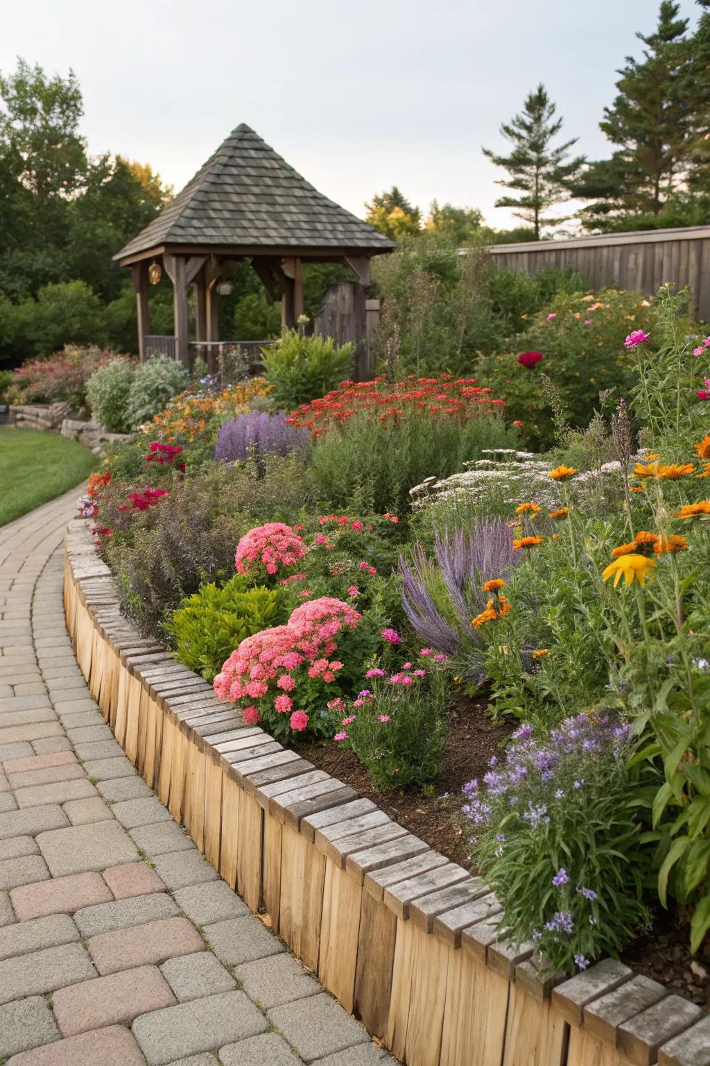 Cedar shingles add texture and a cozy feel to garden edges.