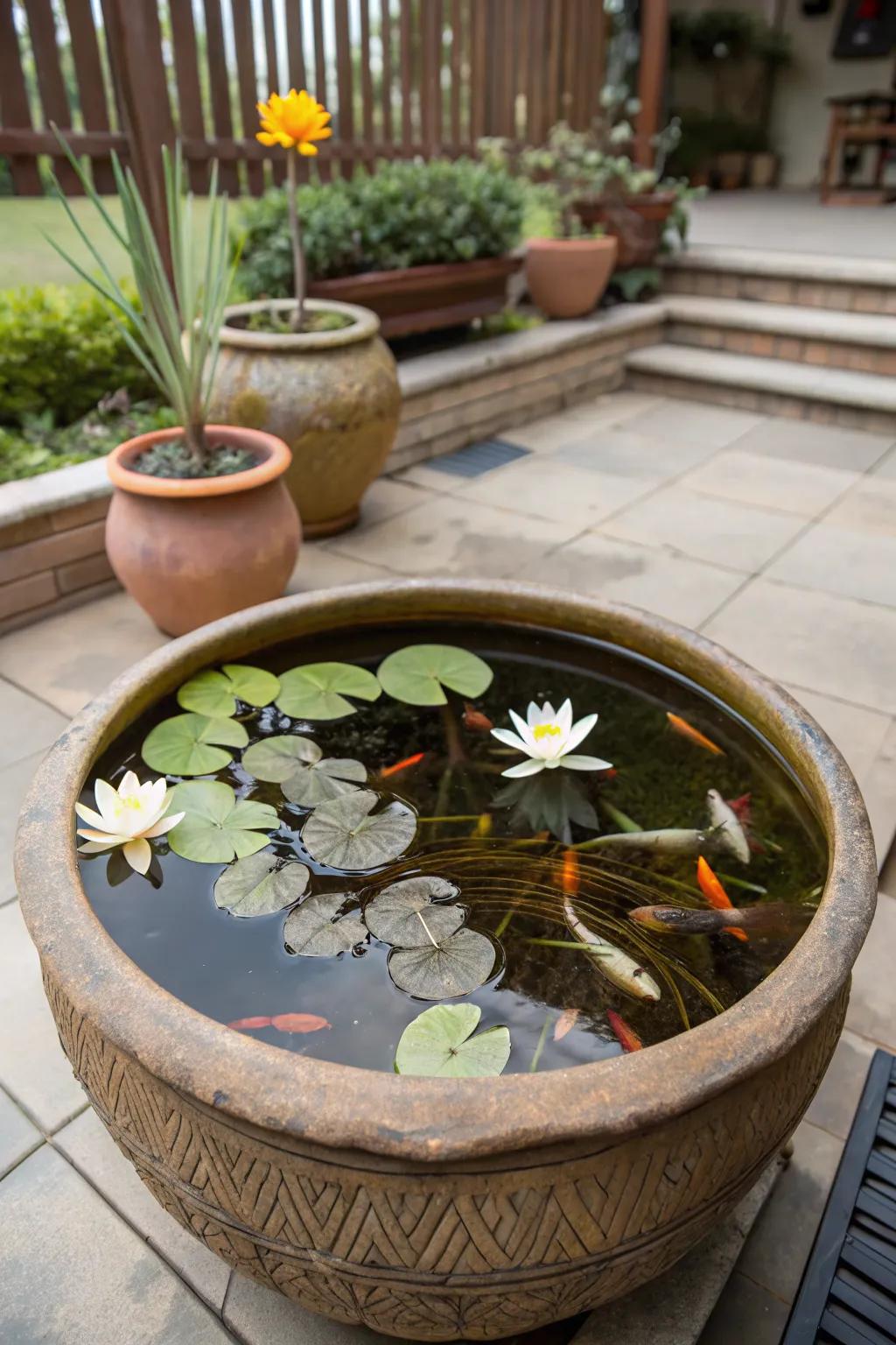 Bring tranquility to your space with a water garden pot.