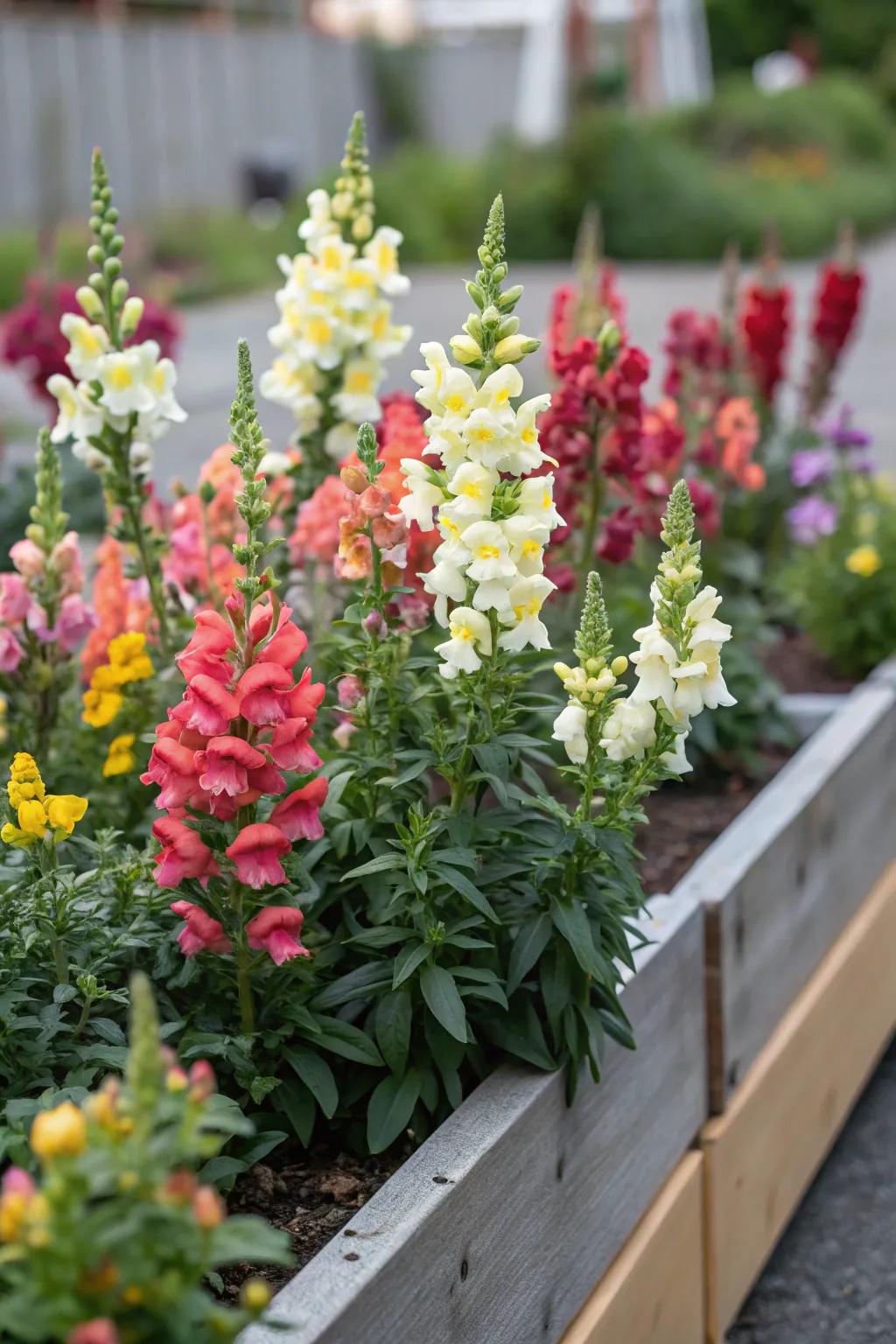 Snapdragons add playful pops of color.