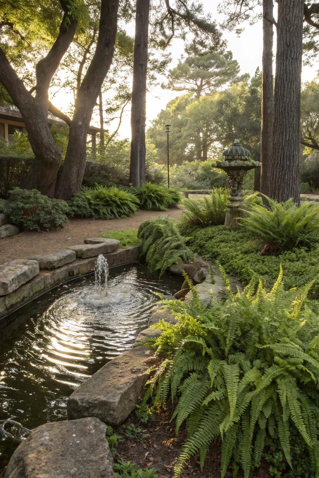 Enhance water features with the serene touch of foxtail ferns.