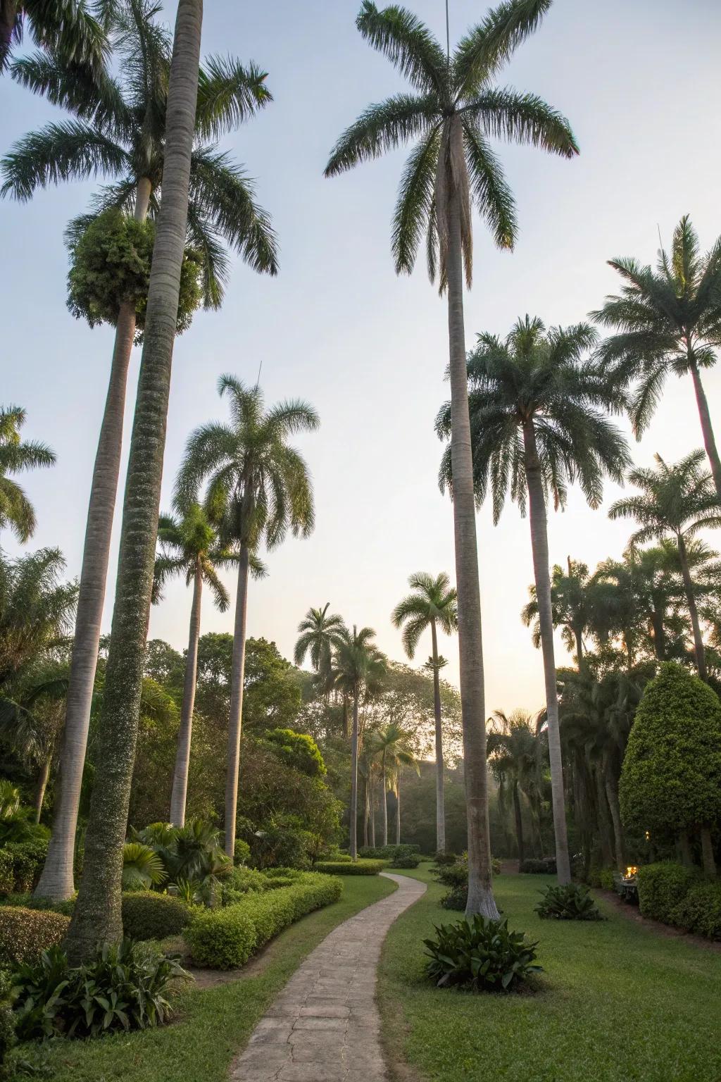 Layered heights with foxtail palms for dynamic landscapes.