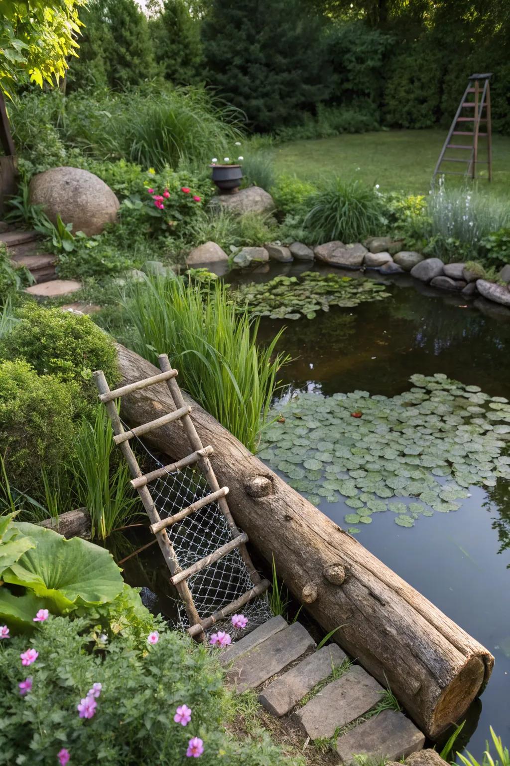A natural ladder helps frogs come and go as they please.