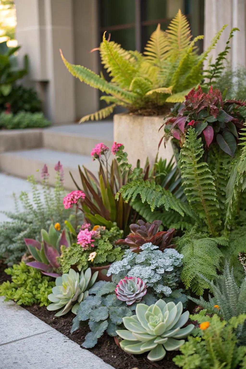 Contrasting foliage adds interest and depth to the garden.